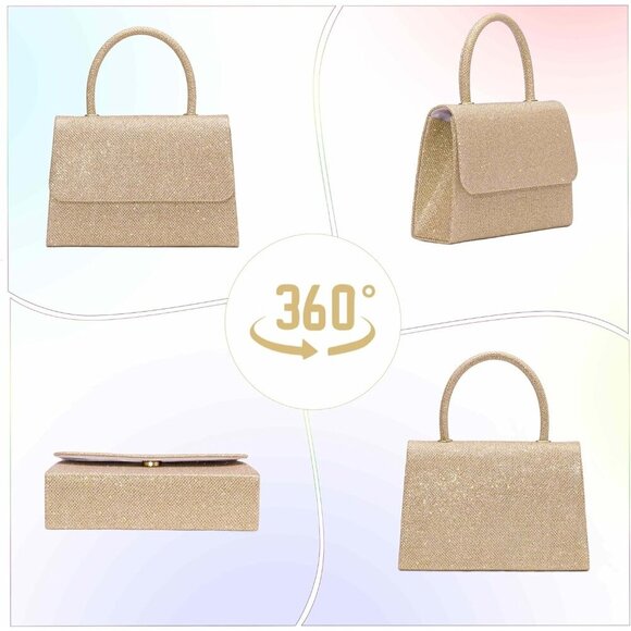 🆕Women's Champagne Glitter Top Handle Evening Purse w/ Chain, Party Prom Date - Picture 4 of 7